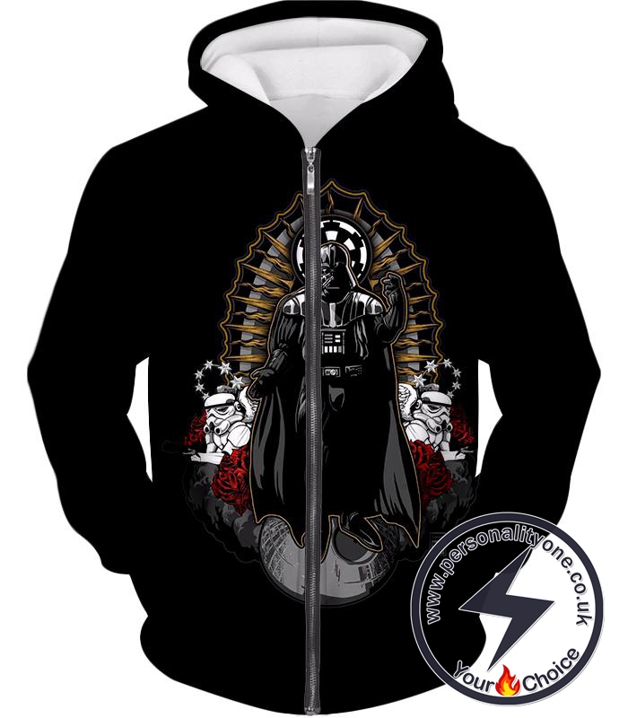 Star Wars Leader of the Galactic Empire Darth Vader Cool Animated Black Zip Up Hoodie